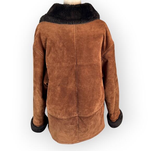 Vintage 1990's Chestnut Brown Suede Womens Coat with Black Faux Fur Lining Small - Picture 6 of 9